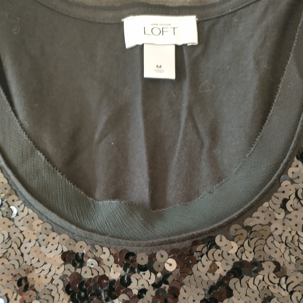 LOFT Black Sequin Sleeveless Tank Top, Women's Size‎ Medium, Holiday, Sparkle